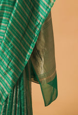 Rama Green Banarasi Kora Silk sari 1