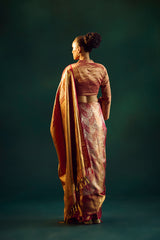 Dull Gold-Silver and Maroon Silk Kanjivaram Sari