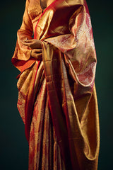 Dull Gold-Silver and Maroon Silk Kanjivaram Sari