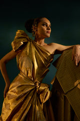 Dull Gold, Real Zari Silk Kanjivaram Sari