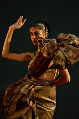 Dull Copper-Silver Silk Kanjivaram sari