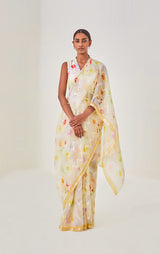 Handwoven Zari Organza Sari with print