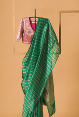 Rama Green Banarasi Kora Silk sari 1