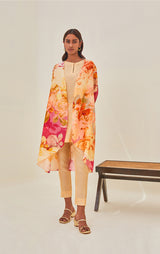 Chanderi Printed Sleeveless Kurta With Overlay