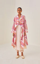 Chanderi Printed Sleeveless Kurta With Lapel Collar Soft Summer Jacket