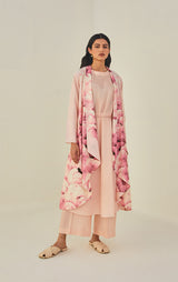 Chanderi Printed Sleeveless Dress With Soft Summer Jacket