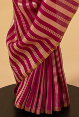 Deep Fuschia Banarasi Munga Georgette Sari