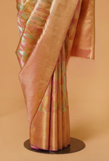 Gold Light Pink Silk Tissue Kanjivaram Sari