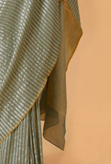 Dusty Blue Handwoven Banarasi Georgette Sari 28
