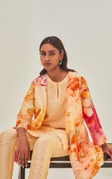Chanderi Printed Sleeveless Kurta With Overlay