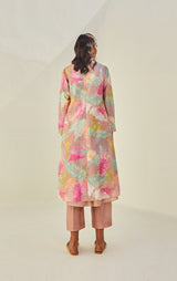 Chanderi Printed Sleeveless Dress With Soft Summer Jacket