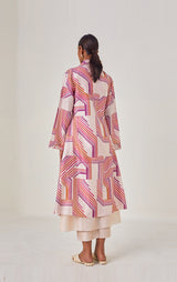 Chanderi Printed Sleeveless Kurta With Lapel Collar Soft Summer Jacket