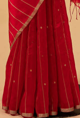 Carmine Red Chanderi Silk Jaamdani Sari