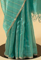 Coral Blue Chanderi Silk Jaamdani Sari