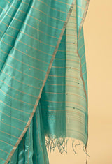 Coral Blue Chanderi Silk Jaamdani Sari