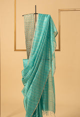 Coral Blue Chanderi Silk Jaamdani Sari