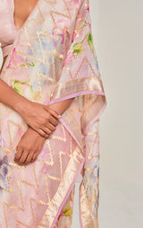 Handwoven Zari Organza Sari with print