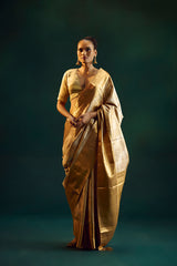 Gold-Peach Silk Kanjivaram Sari