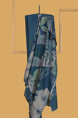 Blue/Grey Printed Silk Sari