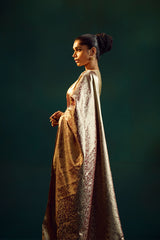 Dull Silver-Rust Silk Kanjivaram Sari
