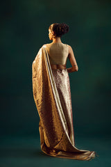 Dull Silver-Rust Silk Kanjivaram Sari