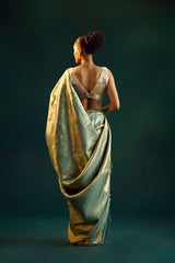 Dusty Blue Silk Kanjivaram Sari