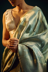 Dusty Blue Silk Kanjivaram Sari