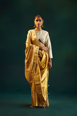 Dull Gold-Silver Silk Kanjivaram Sari