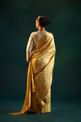 Dull Gold-Silver Silk Kanjivaram Sari