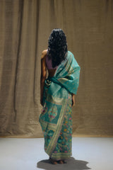 Real Zari Sea Green Banarasi Organza Sari