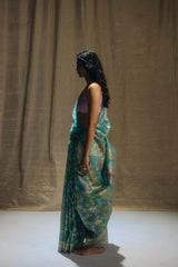 Real Zari Sea Green Banarasi Organza Sari