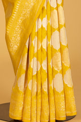 Yellow Banarasi Silk Sari