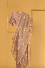 Pastel Pink Banarasi Tissue Sari