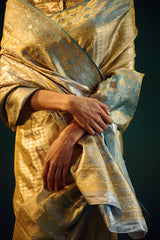 Dull Silver-Gold Silk Kanjivaram Sari