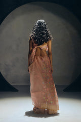 Real Zari Peach Banarasi Organza Sari