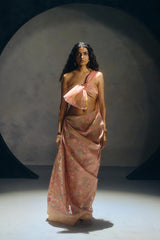 Real Zari Peach Banarasi Organza Sari