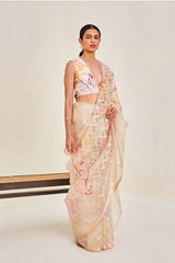 Handwoven Zari Organza Sari with print