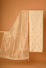 Offwhite Chanderi Cotton, Gota Patti Unstitched Suit set