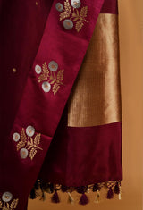 Wine Banarasi Silk Sari