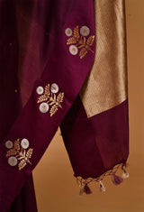 Plum Banarasi Silk Sari