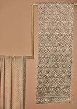 Beige Cotton Tissue Luknowi Unstitched Suit Set