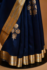 Dark Blue Banarasi Silk Sari