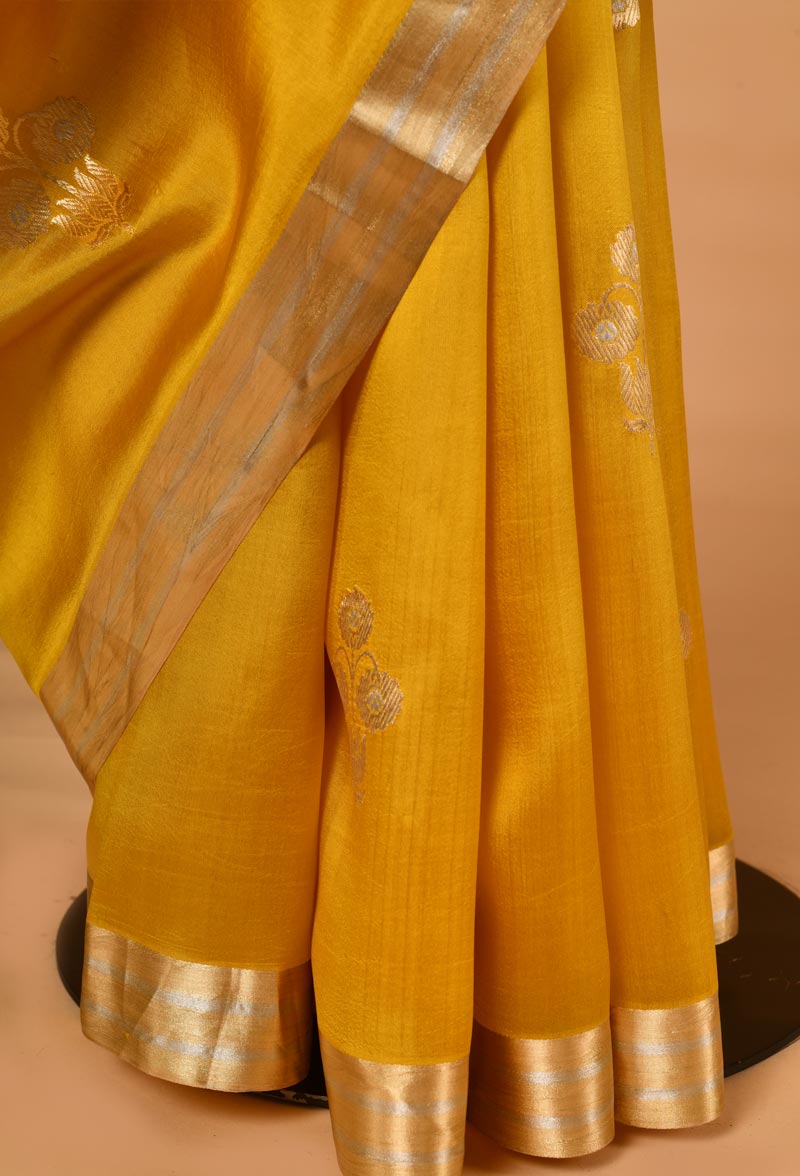 Yellow Banarasi Silk Sari