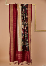 Off White-Maroon Double Ikat Silk Dupatta