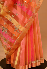Peach Chanderi Gota Patti Sari