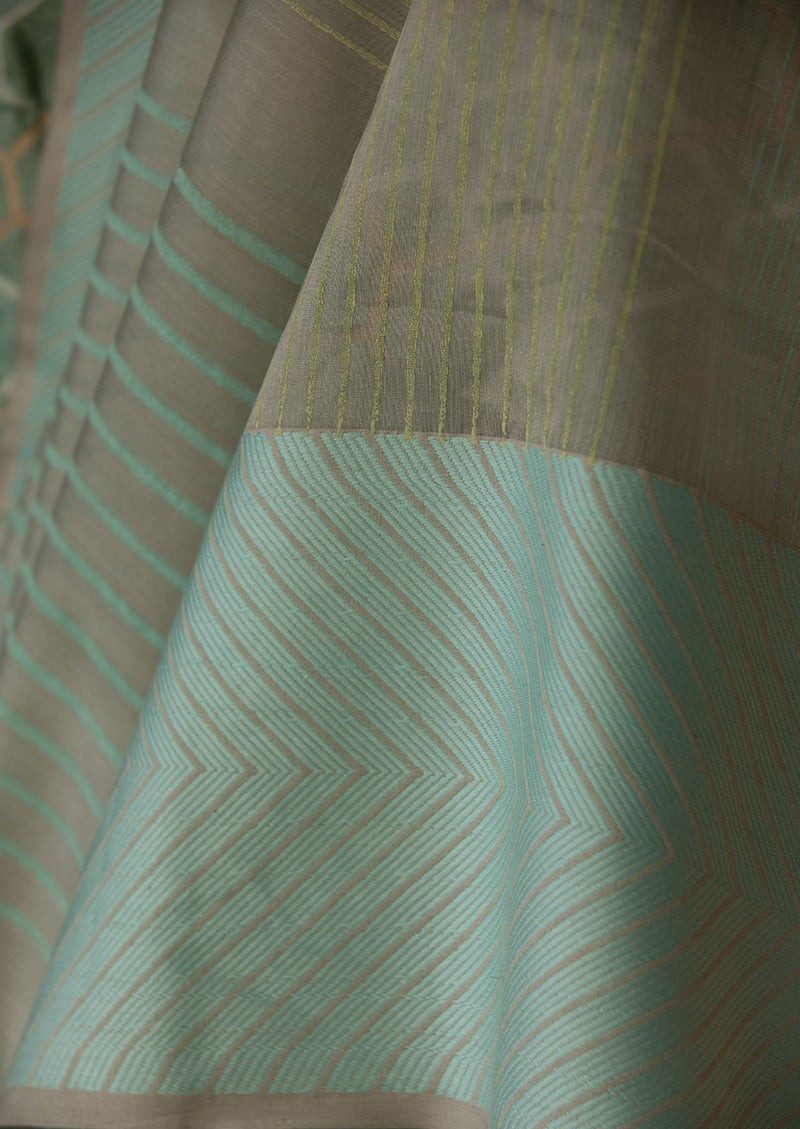 Chanderi Block Printed Olive Green Sari  from our collection Lakeerein