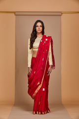 Red-Raani Chanderi Jaamdani Sari