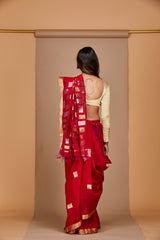 Red-Raani Chanderi Jaamdani Sari