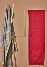 Fuschia Pink Silk Unstitched Suit Set with Banarasi Dupatta