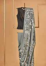 Grey Georgette Printed Sari